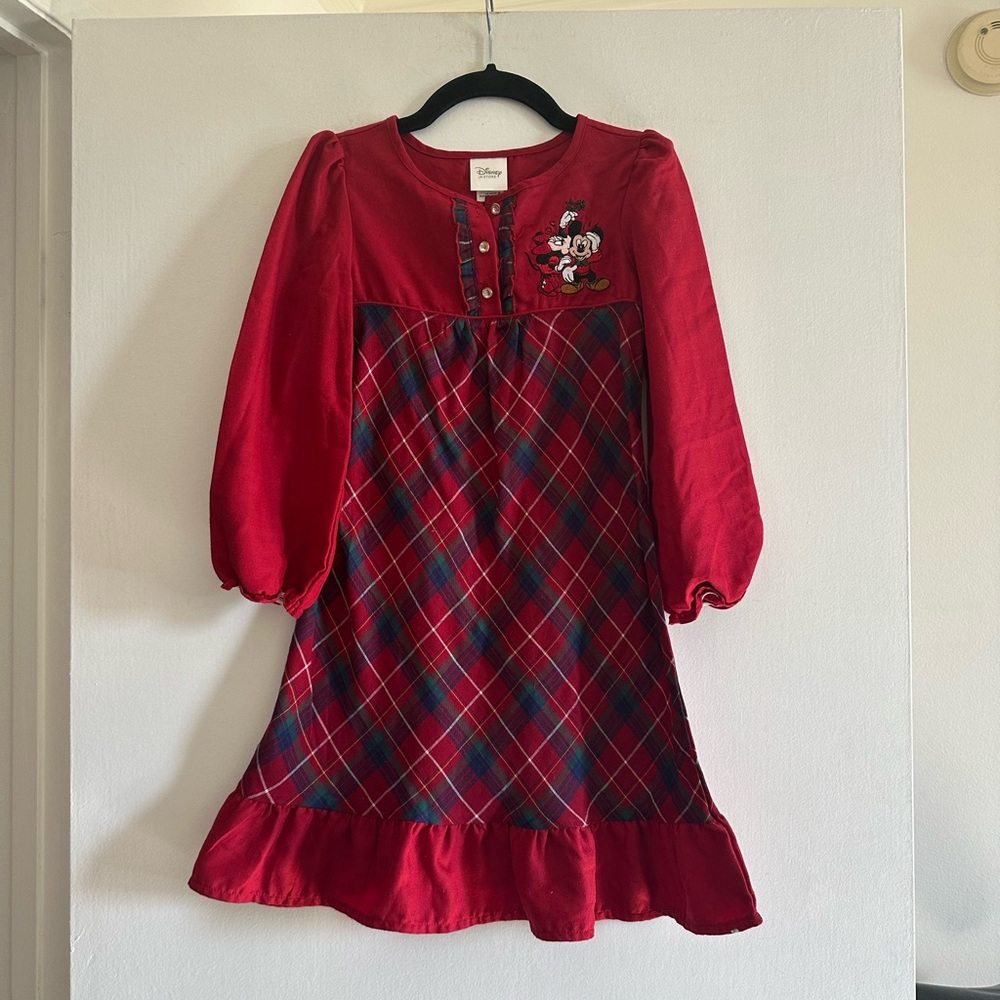 Vintage Disney Store Red Christmas Plaid Mickey Minnie Mouse Dress size 5/6